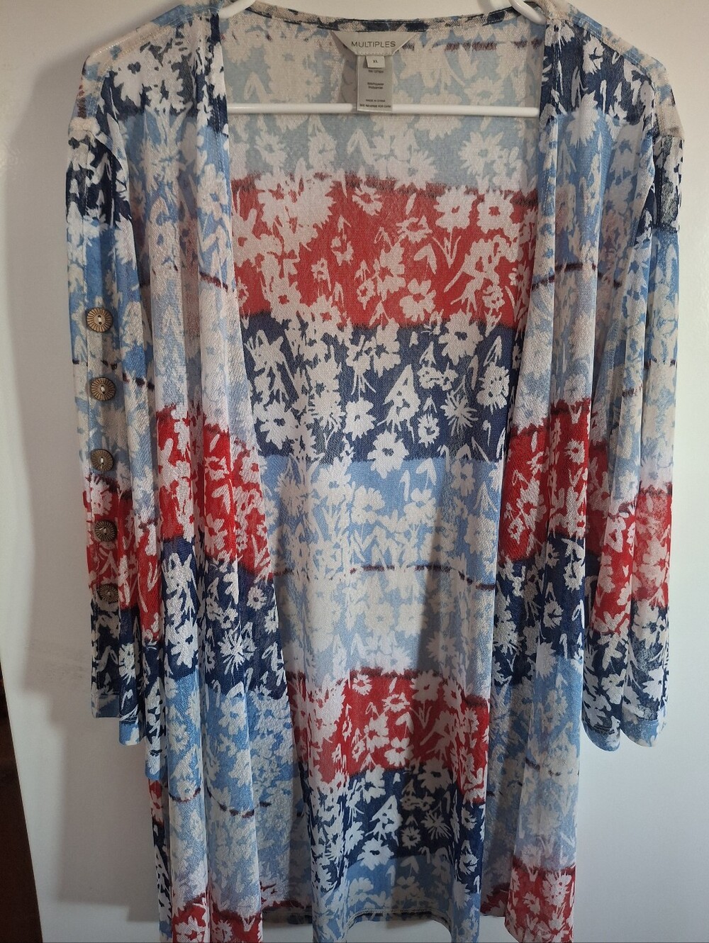 Multiples Red, Blue & White Floral Lightweight Open-Front Tunic